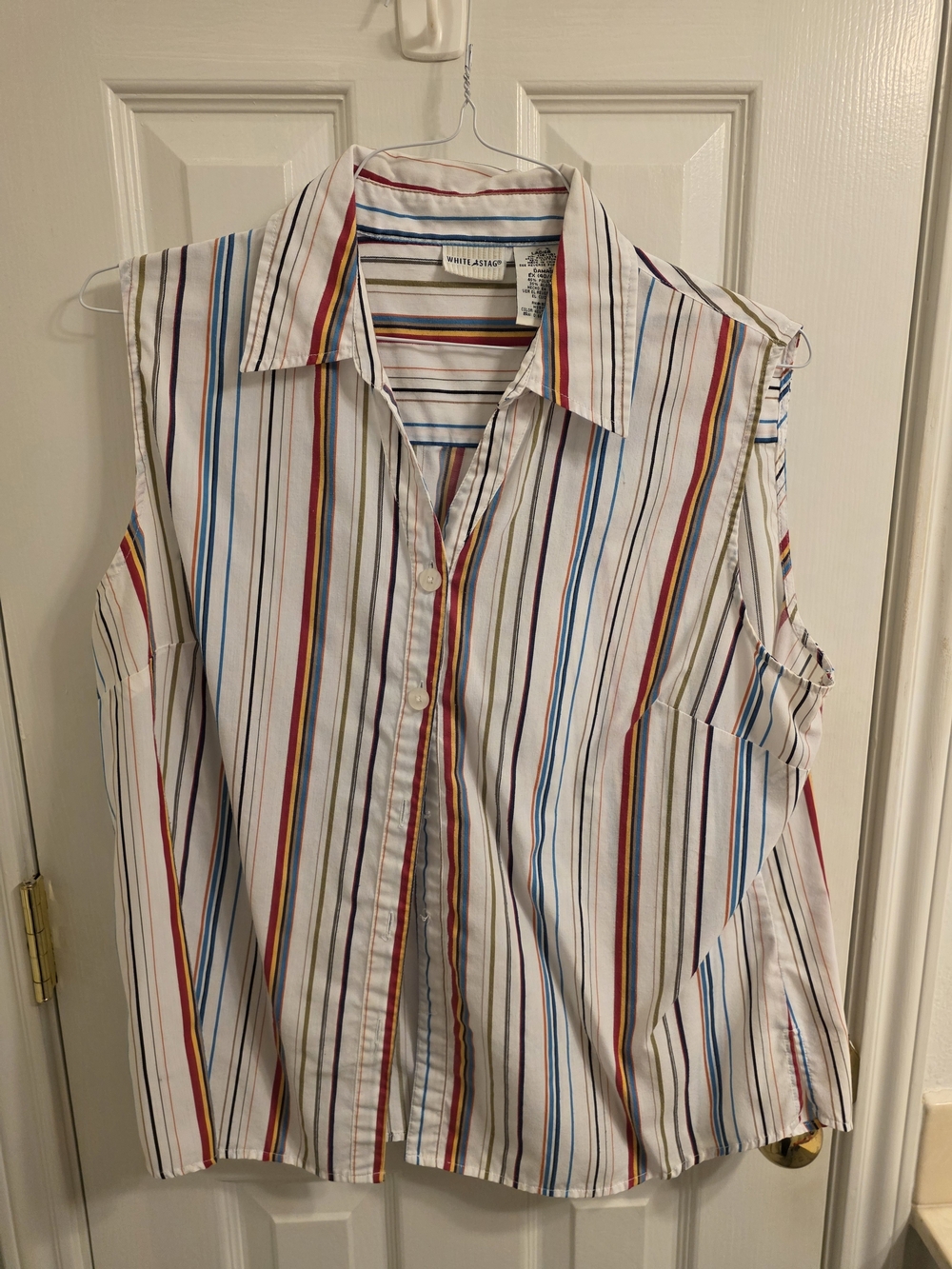 White Stag White Button-Up Shirt with Multicolored Stripes
